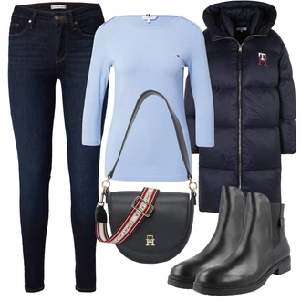 Outfity na zimu s Bílá/Modrá Móda Pro Plnoštíhlou Tričko & Top Móda Pro Plnoštíhlé Tommy Hilfiger "Zimní outfity"