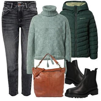 Outfit s Černá Kozačka Chelsea Boty/Plochá Kotníková Bota/Kožená bunda Vagabond Shoemakers "Zimní outfity"