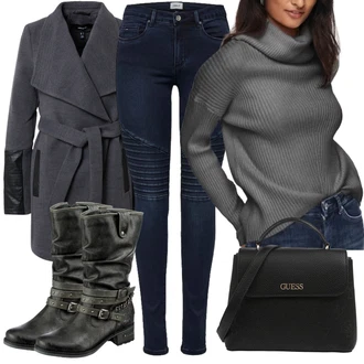 Motorka Outfit s Modrá/Tmavě modrá Motorkářské Džíny Only "Zimní outfity"Look: Jízda na koni, Motorka