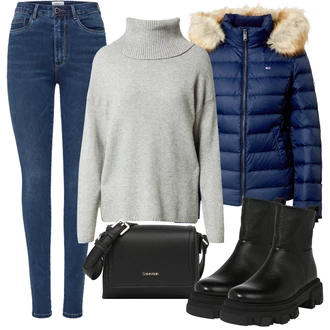 Slouchy Outfit s Černá Kozačka Motorkářská bota/Bota na Platformě/Chelsea Boty/Kotníková Bota s Podšívkou/Kožená kotníková bota/Plochá Kotníková Bota About You "Zimní outfity"