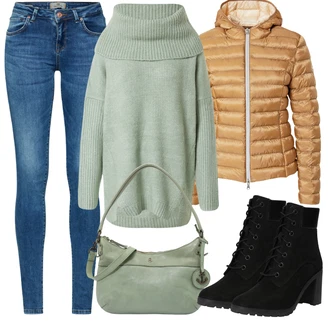 Recyklovaný materiál Outfit s Černá Kozačka Šněrovací Kotníková Bota Timberland "Zimní outfity"