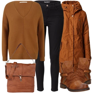 Outfit s Červená/Hnědá/Oranžová/Béžová Kozačka Kožená kotníková bota/Vintage Kotníková Bota/Kotníková Bota s Podšívkou/Plochá Kotníková Bota/Motorkářská bota/Bojová Bota Rieker "Zimní outfity"