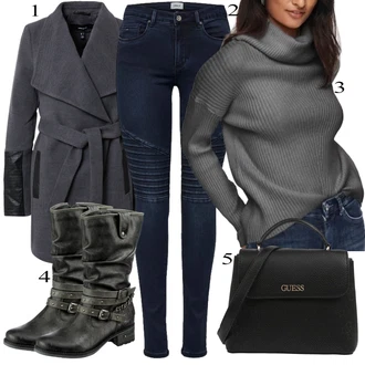 Motorka Outfit s Modrá/Tmavě modrá Motorkářské Džíny Only "Zimní Outfit"Look: Jízda na koni, Motorka