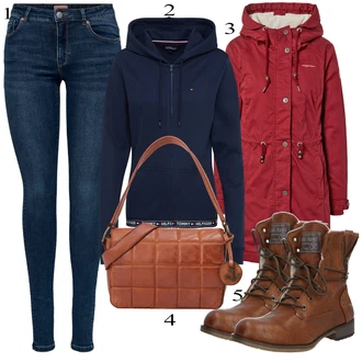 Outfit s Červená Dlouhé Kardigany/Taška Přes Rameno/Doplňek/Dlouhý Zimní Kabát/Dlouhá tylová sukně/Batoh/Dlouhý Svetr Harbour 2nd "Zimní Outfit"