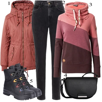 Outfit s Černá Kozačka Šněrovací Kotníková Bota Rieker "Zimní Outfit"