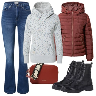 Outfit s Černá Zimní bota/Nízká bota na podpatku/Šněrovací Bota/Kozačka Šněrovací Kotníková Bota MARCO TOZZI "Zimní outfity"