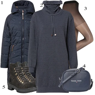 Outfit s Šedá Dlouhé Šaty/Taška/Dlouhá tylová sukně/Doplňek/Dlouhý Zimní Kabát Tommy Jeans "Zimní Outfit"