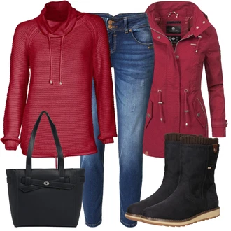 Outfit sa Crna/Bež/Tamnosmeđa Klasična čizmica/Podstavljena čizma/Vodootporne čizme/Zimska cipela/Ravna Gležnjača/Zimska čizma od janjeće kože/Podstavljena Gležnjača/Zimska gležnjača Tom Tailor "Zimski outfit"