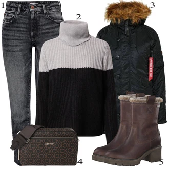 Outfit s Černá Dlouhá tylová sukně/Taška/Doplňek/Dlouhé Šaty/Dlouhý Zimní Kabát Calvin Klein "Zimní Outfit"