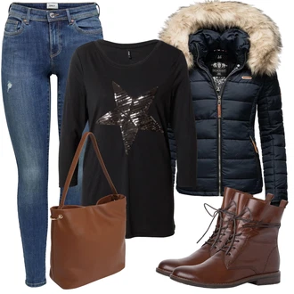 Outfit sa Crna Majica s 3/4 rukavima Only "Zimski ugođaj"
