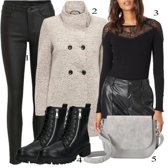 Outfit s Černá/Šedá Mokasín/Mokasín/Lodička s Přezkou/Teniska s dírkovaným vzorem/Chunky Tenisky/Barefoot bota/Tenisky s Bočním Zipem About You "Podzimní Outfit"