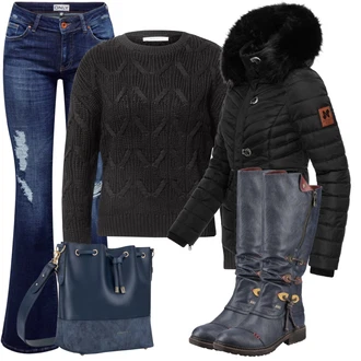 teplý Outfit sa Crna Prošivena Jakna/Snježna Jakna/Donja Jakna/Jakna s Kapuljačom/Jesenska jakna/Zimska Jakna/Puferica Jakna Navahoo "Božićni outfit"
