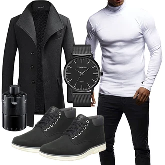 Outfit mit Schwarz/Dunkelgrau/Dunkelblau/Grau Kaschmir Mantel/Blazermantel/Schmal Geschnittener Mantel/Wollfleece Mantel/Wintermantel Wollmantel YOUTHUP "Business Outfit"