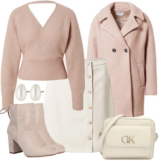Vysoké Podpatky Outfit s Béžová/Hnědá Kotníková Bota Na Podpatku/Zimní kotníková bota/Kotníková Bota s Podšívkou/Letní kotníková kozačka/Šněrovací Kotníková Bota About You "Obchodní Outfit"