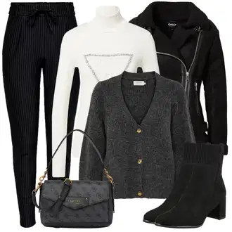 Outfit s Šedá/Béžová Svetrové Šaty/Dlouhé Šaty/Dlouhý Zimní Kabát/Móda Pro Plnoštíhlou/Dlouhá tylová sukně Guess "Obchodní Outfit"