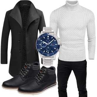 Outfit mit Schwarz/Dunkelgrau/Dunkelblau/Grau Kaschmir Mantel/Blazermantel/Schmal Geschnittener Mantel/Wollfleece Mantel/Wintermantel Wollmantel YOUTHUP "Casual Outfit"