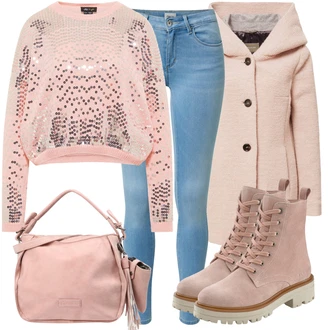 Outfit sa Pink Zimski Kaput Vuneni kaput/Kaput od Buklea/Kaput s Kapuljačom/Kaput od Vunenog Flisa/Pleteni Kaput/Pleteni Flis Kaput Amber & June "Cool zimski outfit"