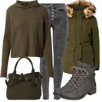 Zima Outfit sa Siva/TamnoSiva/SvjetloSiva Hlače Jeggings/Skinny Hlače/Samtaste Tajice/Traper Tajice Only "Cool zimski outfit"