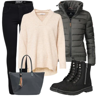 Motor Outfit sa Crna Čizmica Gležnjača na Vezanje/Klasična čizmica/Čizma s patentnim zatvaračem/Ravna Gležnjača/Borbena Čizma Dockers by Gerli "Cool zimski outfit"Look: Jahanje, Motor, Skating, Hodanje