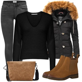 teplý Outfit sa Crna Donja Jakna/Izuzetna jakna/Zimska Parka/Zimska Jakna Navahoo "Cool zimski outfit"