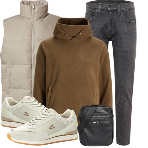 Khaki/Braun/Beige/Grau OutdoorWeste/IsolationsWeste/Kurze Weste/Leichte Weste/SteppWeste/WendeWeste/DaunenWeste/Puffer Weste DAN FOX APPAREL kombinieren