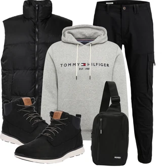 90er Outfit mit Grau Große Größe Sweatmode/Vintage Hoodie/Sport Hoodie/Hoodie/Ausgefallener Hoodie/Sport Sweatshirt/Unisex Hoodie/Kapuzenpullover/Damen Pullover Tommy Hilfiger "Cooles Winter Outfit"Look: Rad, Sportlich, Retro, Skater, Uni, Classic, Vintage, 90er
