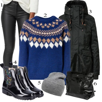 Outfit s Černá Kozačka Plochá Kotníková Bota/Gumová Kotníková Bota/Kožená bunda/Chelsea Boty Rieker "Zimní Outfit"