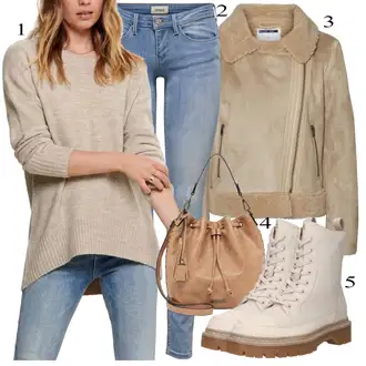 Outfit sa Bež/Smeđa/Kaki Prijelazna Jakna/Vintage Jakna/Plišana Jakna/Kratka Jakna/Jakna od Ovčje Kože/Jakna od Umjetnog Krzna/Kožna Jakna Jakna od Umjetne Kože/Krznena jakna Noisy may "Tvoj otmjeni outfit"