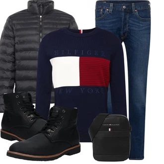Winter Outfit mit Schwarz Schnürstiefelette/Klassischer Stiefel/Springerstiefel/Gefütterte Stiefelette/Schnürschuh/Flache Stiefelette Panama Jack "Cooles Winter Outfit"
