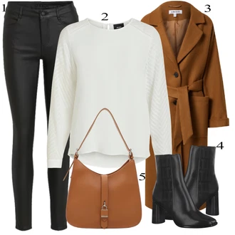 Móda pro plnoštíhlé Outfit s Krémová/Bílá Halenkový Top/Halenka s Dlouhým Rukávem/Slip-on Halenka/Halenka se Stojatým Límcem/Kožená bunda pro muže/Crash blůza/Dětská hračka/Sportovní Halenka/Mušelínová Halenka/Blůza s nášivkou na lokti Object "Zimní Outfit"