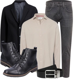 Winter Outfit mit Schwarz/Rot Klassischer Stiefel/Springerstiefel/Flache Stiefelette/Schnürstiefelette/Leder Stiefelette/Gefütterte Stiefelette Rieker "Cooles Winter Outfit"