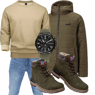 Outfit mit Beige/Khaki/Braun Pullover mit Stehkragen/Sport Sweatshirt/Women's Fleece Sweatshirts/Wollpullover/Kaschmir Pullover/Rundhals Pullover/Thermo Pullover/Stillpullover/Feinstrickpullover/Einfacher Pullover/Basic Pullover MAGCOMSEN "Cooles Winter Outfit"