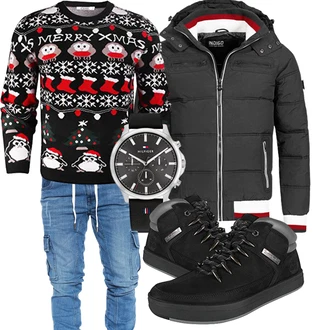 Winter Outfits Langarm mit Schwarz/Creme/Weiß Winterpullover iClosam "Cooles Winter Outfit"