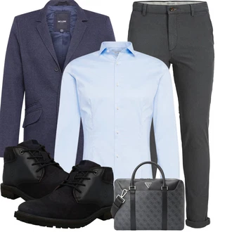 Outfit mit Dunkelblau/Grau/Blau/Hellblau Strickjacke Tracht/Kaschmir-Strickjacke/Baumwoll Strickjacke/Strickjacke Gefüttert/Lange Strickjacken/Winter Strickjacke/Wolle Strickjacke/Kaschmir Mantel/Blazermantel/Wollmantel/Dreiviertellanger Mantel/Lodenmantel/Gehröck/Schmal Geschnittener Mantel/Wollmantel Only & Sons "Elegantes Winter Outfit"