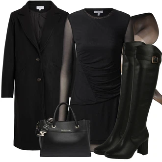 Nadrozměrné Outfit s Černá Kašmírový Kabát/Lodenový kabát/Dlouhý kabát/Dlouhý Kabát/Midi Kabát/Oversize Kabát/Vlněný Kabát/Zimní Kabát Vlněný kabát Vila "Elegantní Zimní Outfit"Look: Klasické, Cool, Kancelář, Old Money, Příliš oblečený, Nadrozměrné