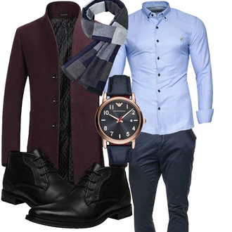 Outfit mit Dunkelrot/Bordeaux Tweed Mantel/Kaschmir Mantel/Gehröck/Blazermantel/Wollfleece Mantel/Strickmantel/Schmal Geschnittener Mantel/Wollmantel YOUTHUP "Elegantes Winter Outfit"