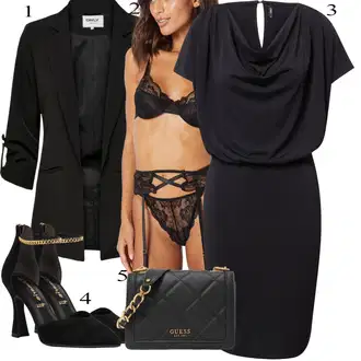 Outfit s Černá/Zelená/Tmavě šedá/Šedá Zavinovací Šaty/Kancelářské šaty/Žerzejové Šaty/Business Šaty/Pouzdrová Šat/Občanské šaty/Šaty S Vysokým Výstřihem/Pouzdrové Šaty/Šaty s Vodopádovým Výstřihem/Společenské šaty pro hosta Only "Módní zimní outfit"