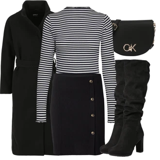 Outfit s Dlouhé Šaty/Dlouhá tylová sukně/Doplňek/Taška/Dlouhý Zimní Kabát Calvin Klein "Elegantní zimní outfit"