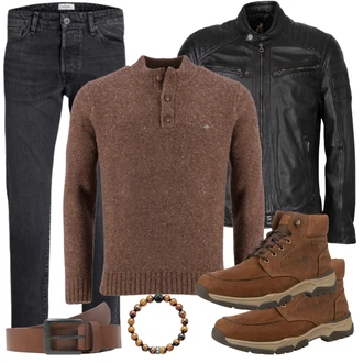 mit Reißverschluss Outfit mit Braun/Beige TrekkingStiefel/Wasserdichter Stiefel/Wasserfester Schuh/Wasserdichter Outdoorschuh/SchnürStiefel/Herren Lederschuhe Rieker "Freizeit Outfit"