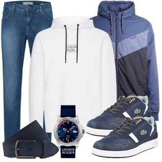 Outfit mit Blau Sneaker Low/Leder Sneaker Lacoste "Freizeit Outfit"