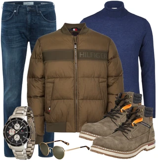 Mit Absatz Outfit mit Grau/Dunkelgrün/Khaki/Braun Stiefelette Lederjacke/Klassischer Stiefel/Springerstiefel/SchnürStiefelette/Schnürschuh/Gefütterte Stiefelette/Sicherheitsschuh/Trekkingstiefel/Wasserdichter Stiefel Dockers by Gerli "Freizeit Outfit"