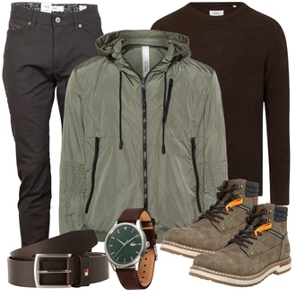 Mit Absatz Outfit mit Grau/Dunkelgrün/Khaki/Braun Stiefelette Lederjacke/Klassischer Stiefel/Springerstiefel/SchnürStiefelette/Schnürschuh/Gefütterte Stiefelette/Sicherheitsschuh/Trekkingstiefel/Wasserdichter Stiefel Dockers by Gerli "Freizeit Outfit"