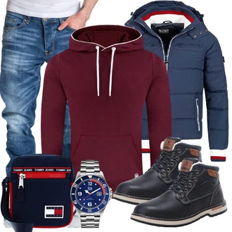 Retro Outfit mit Schwarz/Dunkelblau/Blau Wasserfester Schuh/Winter Stiefel/Winter Sneaker/Herren Lederschuhe/Wasserdichter Stiefel/Winter Stiefelette/Schnürstiefel/Gefütterte Stiefelette/Klassischer Stiefel ARRIGO BELLO "Freizeit Outfit"Look: Retro, Premium, Indoor, Outdoor, Stil, Maritim, Workwear, Smart Casual, Casual, Country Styl, Unisex, Elegant, Sportlich