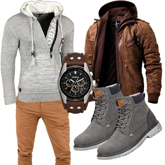 Outfit mit Grau/Hellgrau/Dunkelgrau/Dunkelgrün Winter Sneaker/Winter Stiefel/Wasserfester Schuh/Wattierte Stiefel/Gefütterte Stiefelette/Herren Lederschuhe/Winter Stiefelette/Klassischer Stiefel/Wasserdichter Stiefel Mishansha "Freizeit Outfit"