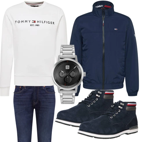 Grau/Weiß/Creme Große Größe Sweatmode/Damen Pullover/Sport Sweatshirt Tommy Hilfiger kombinieren
