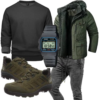 Outfit mit Schwarz/Dunkelgrau/Grau Thermo Pullover/Rundhals Pullover/2-in-1 Pullover/Feinstrickpullover/Stillpullover/Einfacher Pullover/Basic Pullover/Women's Fleece Sweatshirts/Sport Sweatshirt MAGCOMSEN "Freizeit Outfit"
