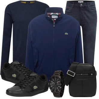 Outfit mit Dunkelblau Hemdoberteil/Klassische Länge/Longshirt/Rollkragenshirt/Langarm-Shirt/Strick Top/T-Shirt & Top Boss "Freizeit Outfit"