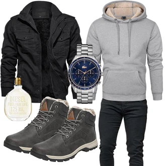 Groß Outfit mit Grau/Hellgrau/Khaki KapuzenPullover/Strick Hoodie/Unisex Hoodie/Hoodie/Sport Hoodie/Ausgefallener Hoodie KEFITEVD "Freizeit Outfit"