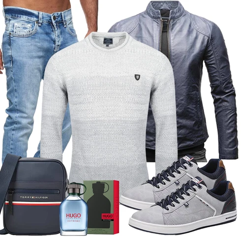 Dunkelblau Sportjacke/Motorradjacke/Kunstfaserjacke/Bikerjacke/Leder Bomberjacke/KunstLederjacke/Jacke mit Seitlichem Reißverschluss Crone kombinieren