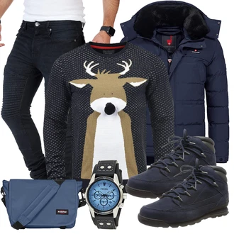 Groß Outfit mit Türkis/Beige/Hellblau WollPullover/StrickPullover/Pullover Bedrucken/WinterPullover Blend "Freizeit Outfit"